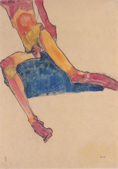 Torso su stoffa blu da Egon Schiele